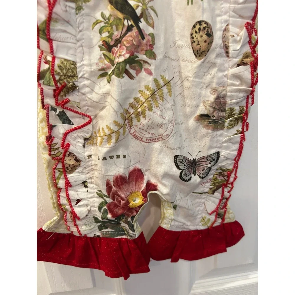 Giggle Moon Baby Girls Botanical Bird‎ Print Ruffle Romper Red 6M NWT k7007